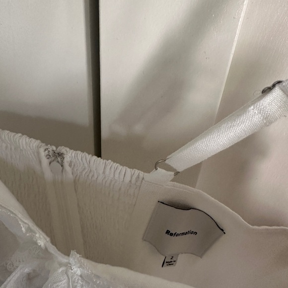 NEW Reformation Arya Mini Linen Dress Lace Detail Adjustable Straps White | sz 2 - Picture 8 of 14